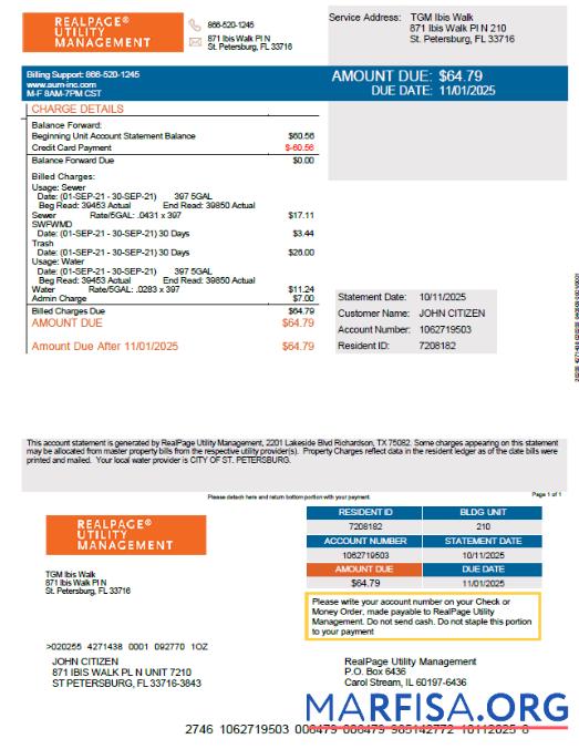Realistic Russia Realpage Utility Management utility bill template in Word and PDF formats